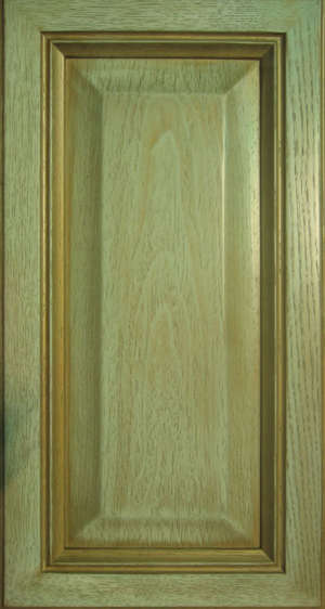 Фасад мебельный. Дуб белёный  в золотой патине,  фасад глухой  с выпуклой вставкой