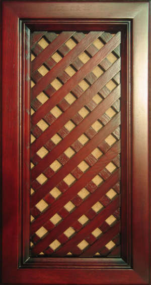 Фасад мебельный. Дуб красный в патине,  фасад витрина  с решёткой