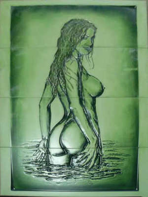 Фасад мебельный. Фрезеровка " Девушка"  цвет - "Фисташка"  1421-30   в зелёной патине,  исполнение - глухое